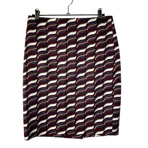 Ann Taylor Petite Red & Blue Retro Wave Knee Length Pencil Skirt 2P